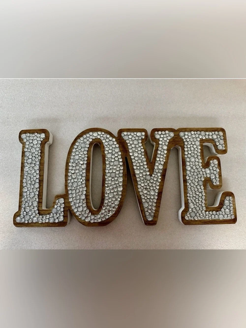 Sparkling Wooden 'LOVE' Plaque Wall Decor rustic glam Accents